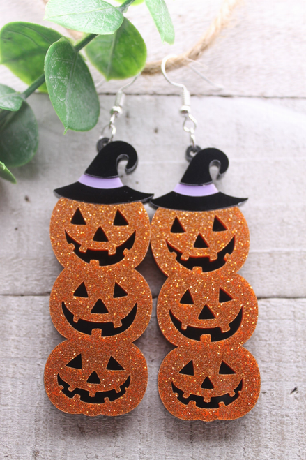 Jack-O-Lantern Stack || Acrylic Dangle Earrings || Hypoallergenic