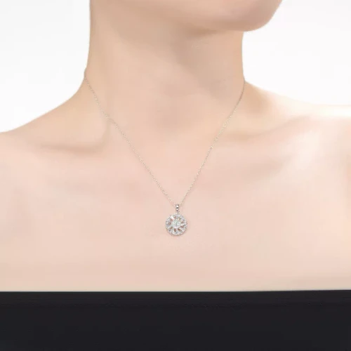 Collette Z Sterling Silver Round and Baguette CZ Wreath Pendant Necklace
