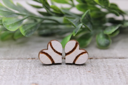 Baseball Hearts || Stud Earrings || Hypoallergenic