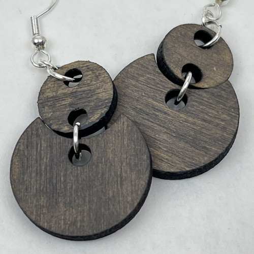 Small - Iron Earth Stain Cut out Circle Handmade Wooden Earrings Geometric