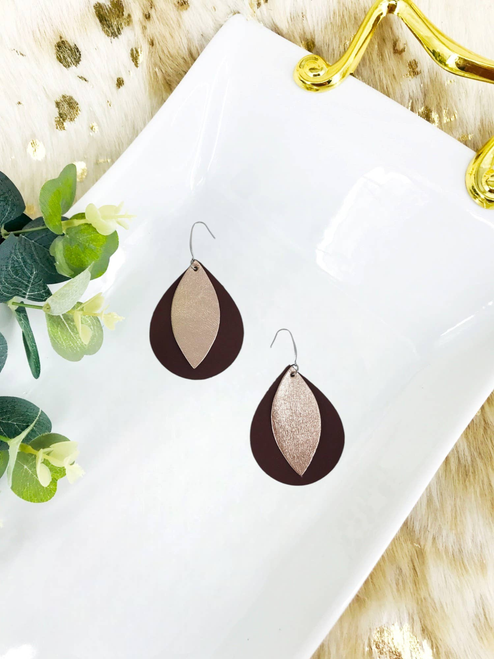 Dark Rose Gold Leather Earrings 