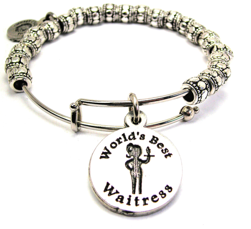 World's Best Waitress Metal Beaded Bangle Bracelet
