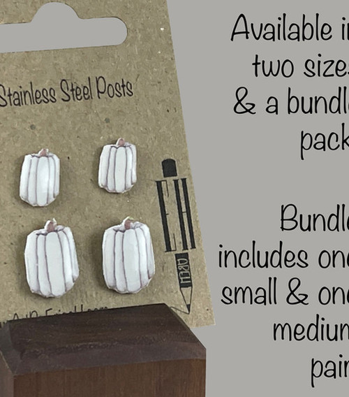 2 pack Bundle Dainty White Pumpkin Handmade Shrink Plastic Earrings