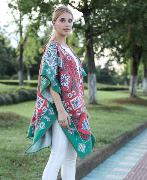Fall/Winter Cashmere-Wool Blend Damask Ruana/Poncho