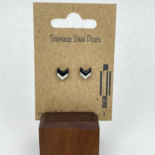 Mini - Black & White Chevron Split  - Lightweight Handmade Earrings