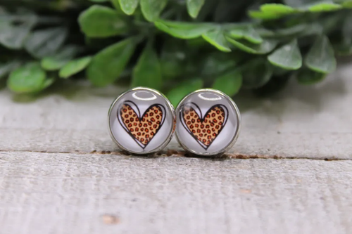 Leopard Doodle Heart || Stud Earrings
