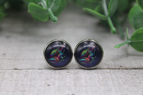 Neon Frog  Glass Stud Earrings