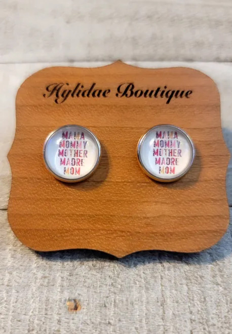 Mama Mommy Mother Madre Mom || Glass Stud Earrings || Hypoallergenic