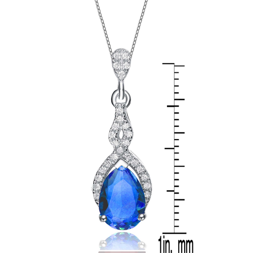 Collette Z Sterling Silver Blue Cubic Zirconia Pear Twist Pendant Necklace