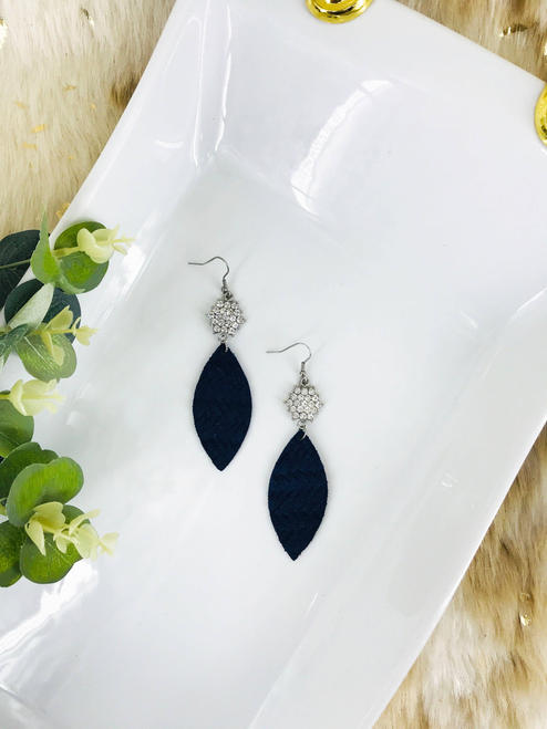 Italian Leather and Rhinestone Charm Earrings 