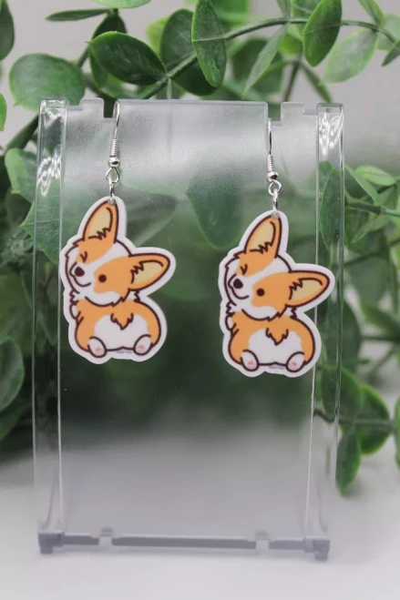Winking Corgi || Acrylic Dangle Earrings || Hypoallergenic