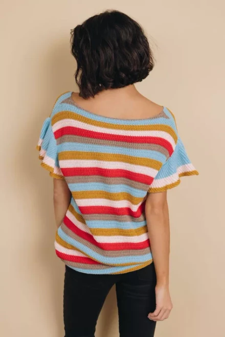 Storyline Striped Ruffle Sleeve Top