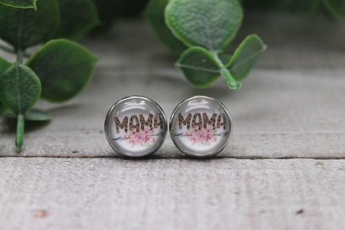 Mama Leopard Floral  Glass Stud Earrings