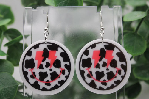 Cow Smiley || Acrylic Dangle Earrings || Hypoallergenic