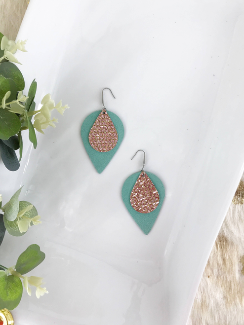Genuine Leather and Glitter Earrings 