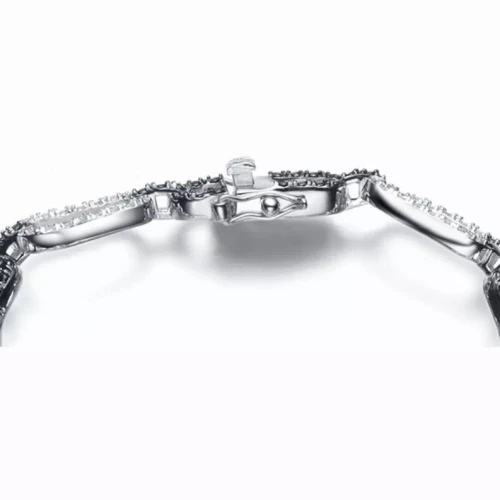 Collette Z Sterling Silver Black and Clear Cubic Zirocnia Open Shape Bracelet