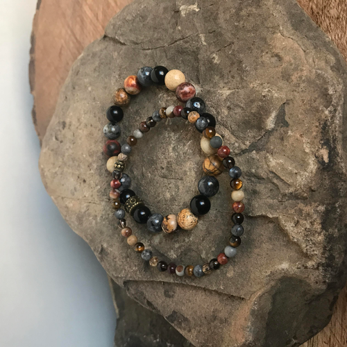 Jasper, Obsidian & Larvikite Bead Bracelet