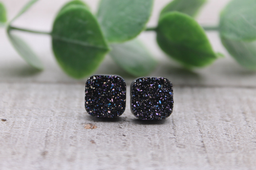 Glitz Rainbow  Square Druzy Stud Earrings