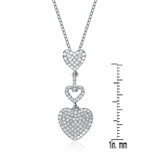 Collette Z Sterling Silver Cubic Zirconia Three Heart Necklace