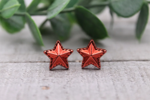 Red Metallic Stars Resin Stud Earrings