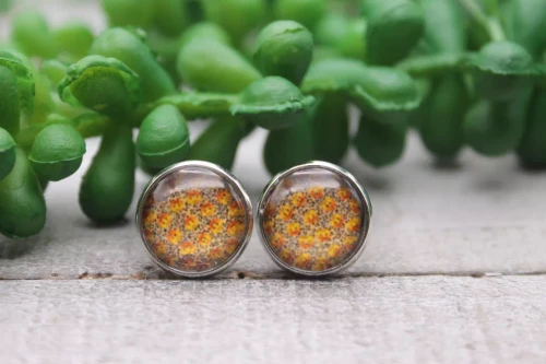 Tiny Pumpkins on Leopard || Glass Stud Earrings || Hypoallergenic