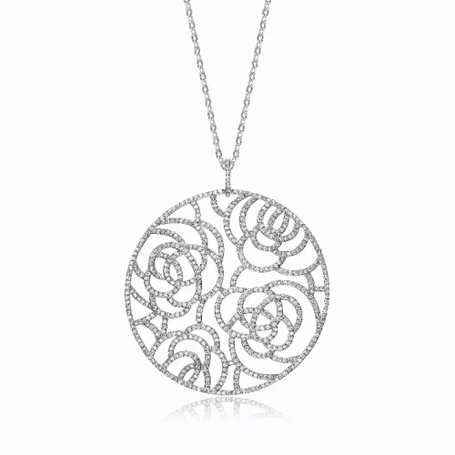 Collette Z Sterling Silver Cubic Zirconia Pave-set Round Rose Necklace