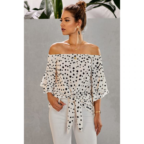 Bohemian Style Polka Dot Off Shoulder Front Tie
