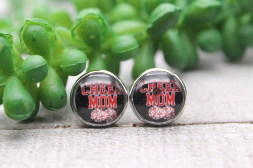 Cheer Mom - Red || Glass Stud Earrings || Hypoallergenic