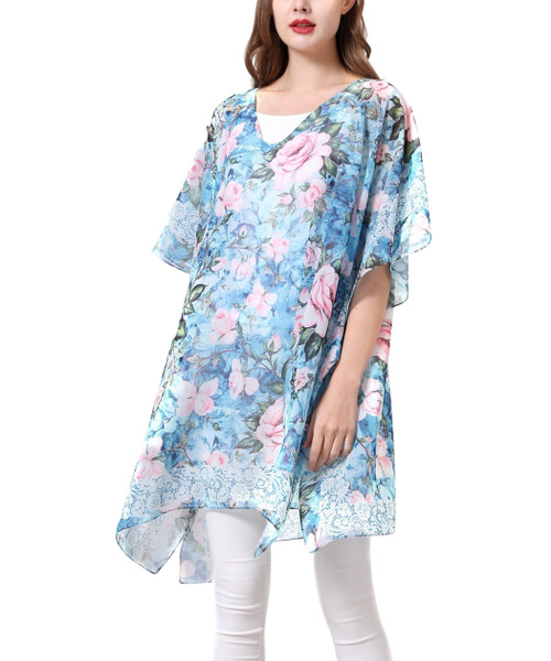 Aqua & Rose V-Neck Floral Tunic