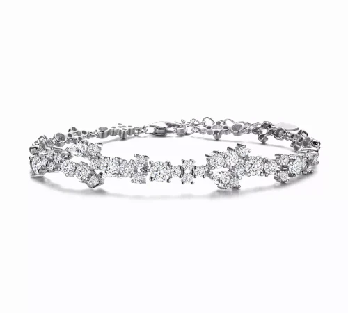 Collette Z Sterling Silver with Rhodium Plated Clear Round with Pear Cubic Zirconia Accent Bracelet
