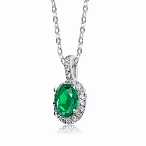 Collette Z Sterling Silver Genuine Green Cubic Zirconia Oval Necklace