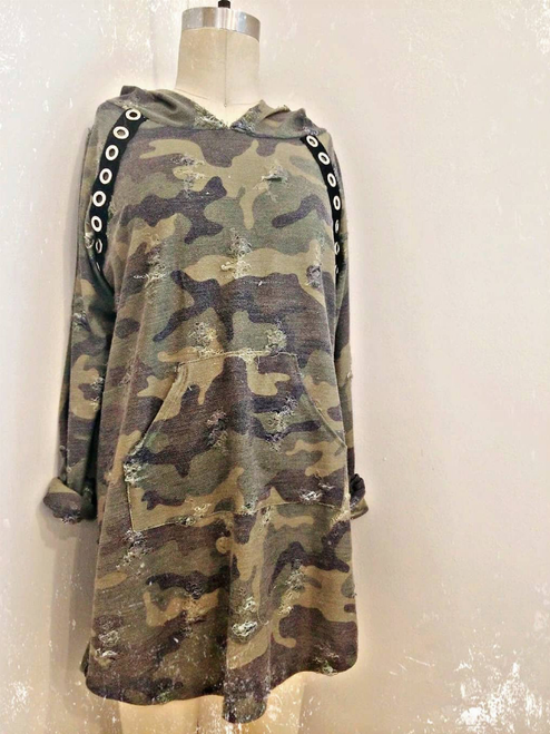 Empire State Of Mind Camo Print Hoodie Dress