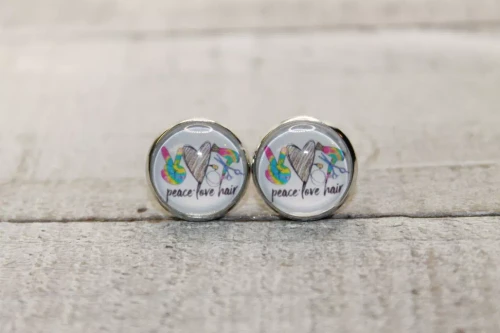 Peace Love Hair  Glass Stud Earrings
