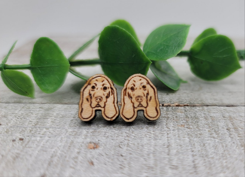 Basset Hound Dog Breed || Wood Stud Earrings