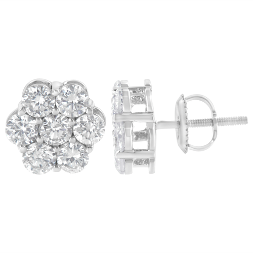 .925 Sterling Silver 2 Carat Total Weight Floral Composite 7 Stone Diamond Stud Earring 