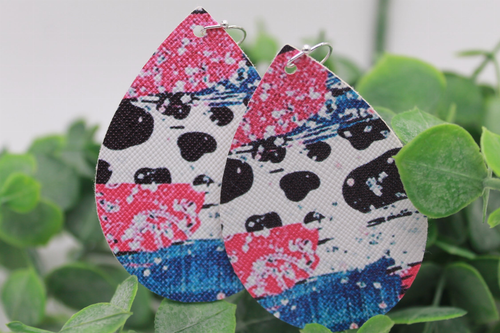 Cow Brushstrokes Teardrop Faux Leather Earrings | Hypoallergenic