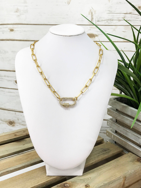 Paperclip Chain & Pave Carabiner Necklace 