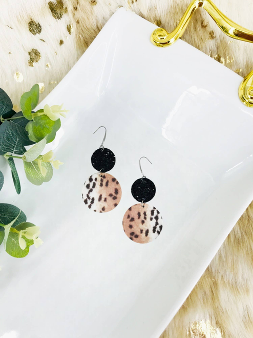 Leopard Faux Leather and Chunky Glitter Earrings 