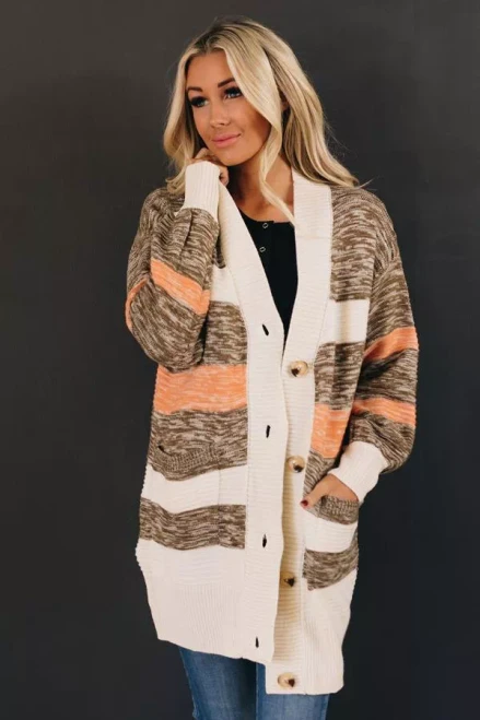 Oaks Striped Knit Button Up Cardi