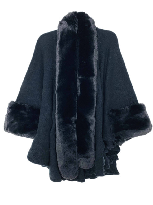 Faux-Rabbit-Fur long Collar Handkerchief Hem Cardigan