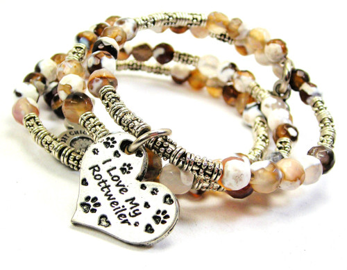 I Love My Rottweiler Microcrystalline Quartz Wrap Agate Stone Bracelet