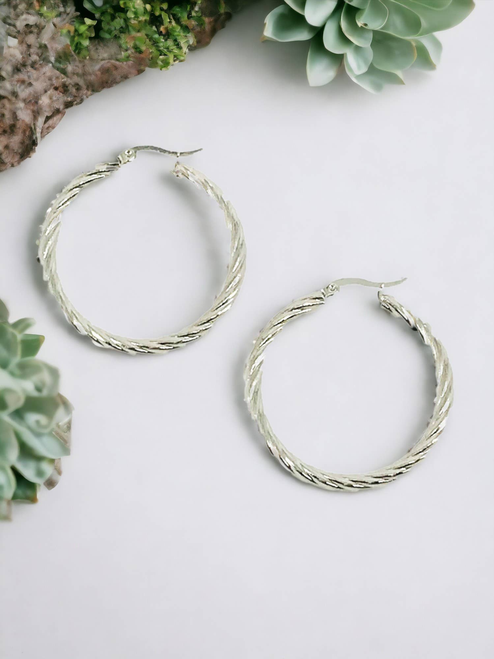Twisted Stainless Steel Hoop Earrings 