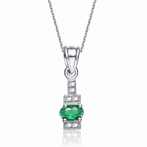 Collete Z Cubic Zirconia Sterling Silver Rhodium Plated Emerald Oval Shape Drop Pendant