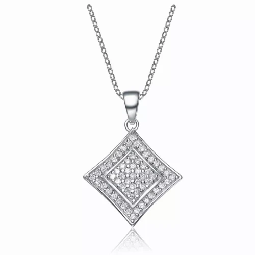 Collette Z Sterling Silver Cubic Zirconia Sideways Square Necklace