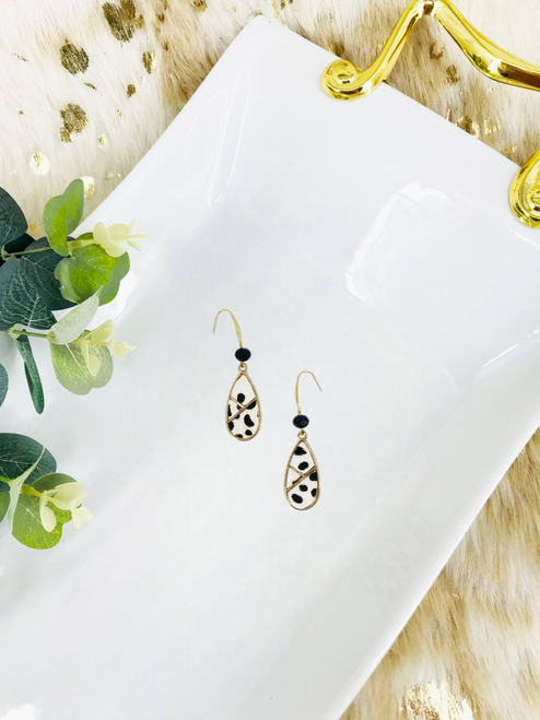Hair On Spotted Leopard Leather Pendant Earrings 