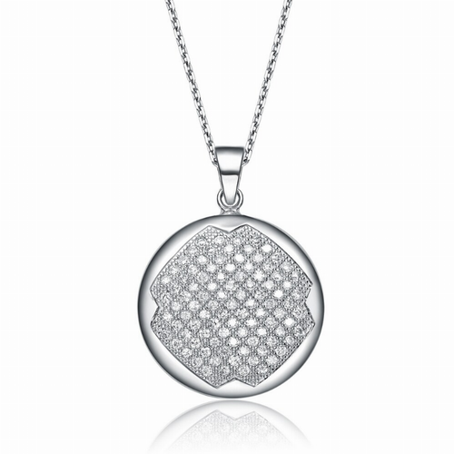Collette Z Sterling Silver White Cubic Zirconia Stones Round Pendant