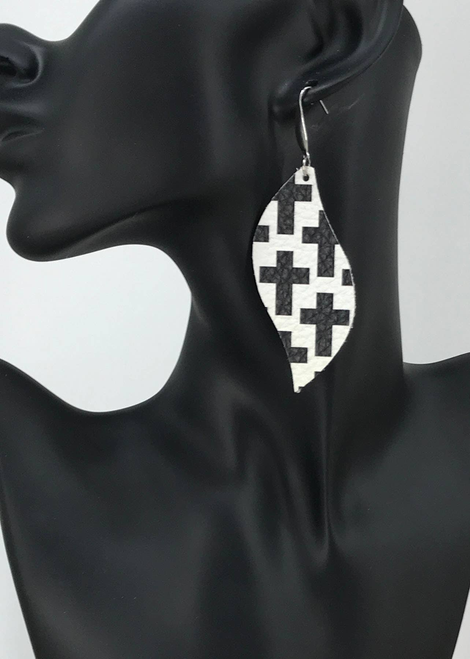 Crosses on off White Leather Earrings 