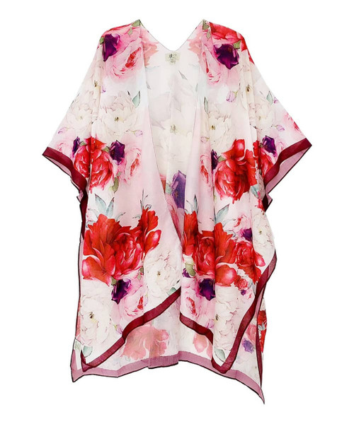 Peony Border Accent Kimono