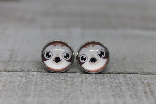 Sloth Face  Glass Stud Earrings