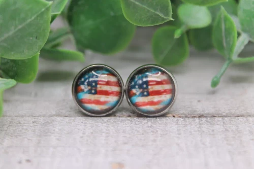 American Flag  Glass Stud Earrings